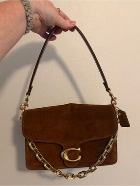 Coach Warm Brown Suede Chain Tabby Bag with Gold Hardware